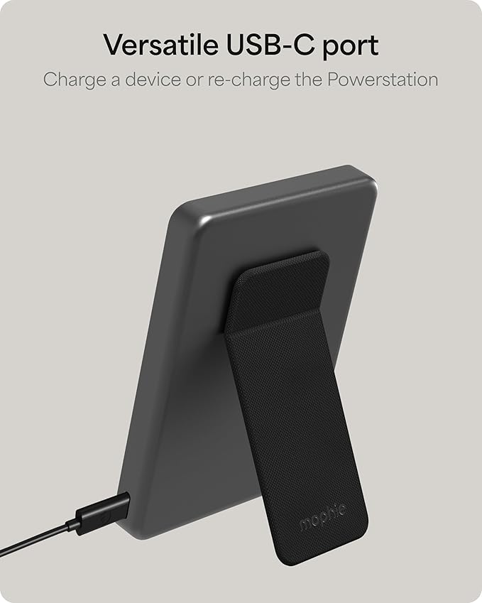 Mophie Powerstation Wireless Slim with Stand 5,000mAh Power Bank – MagSafe Compatible, 15W Qi2-Certified, 20W USB-C PD Fast Charging, Ultra-Thin Battery Pack for iPhone, Android, Travel & Airplane Use