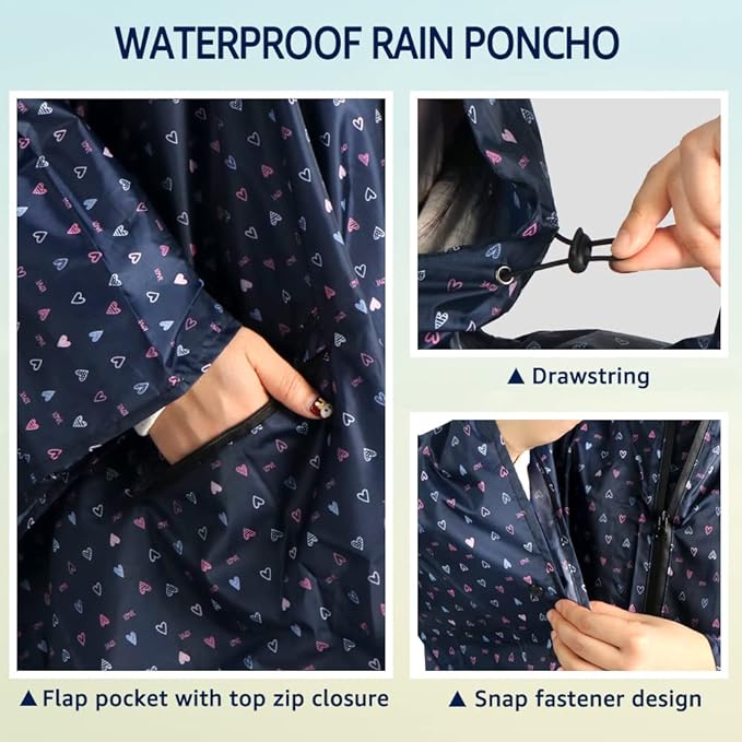 ANYOO Waterproof Rain Poncho Lightweight Reusable Hiking Hooded Coat Jacket for Outdoor Activities