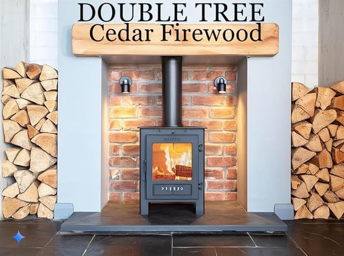 Double Tree - Kiln Dried Premium Incense Cedar Firewood (16inch Logs) (Includes Firestarter) (XX Large 4.5 Cubic ft for Fireplace,Campfire,Wood Stove, Fire Pit, Split Wood for Solo Stove or Breeo)