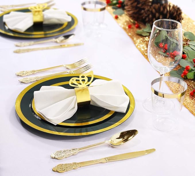 Nervure 102PCS Green Plastic Plates - Disposable Emerald Green Party Plate Include 51PCS 10.25inch Dinner Plates & 51PCS 7.5inch Dessert Plate for Wedding & Party