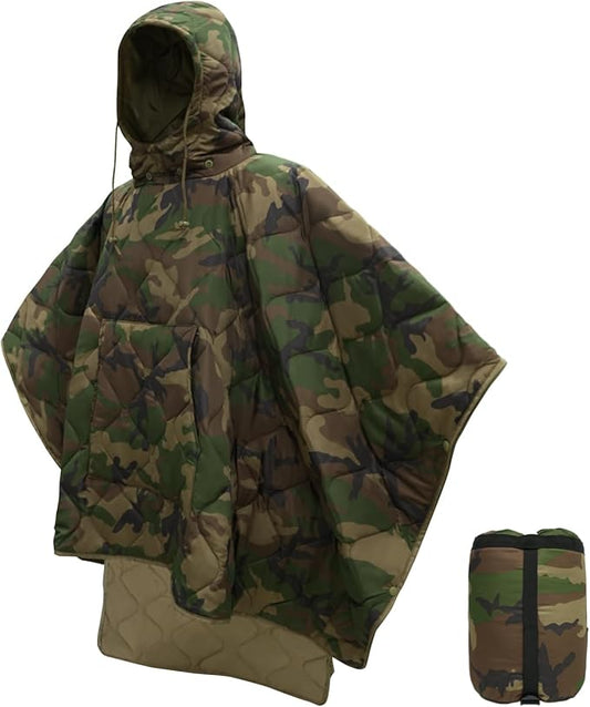 LOOGU Camo Blanket Waterproof Insulation Poncho Liner for Outdoor Camping, Hiking, Hunting, Survival, Backpacking, Picnicking