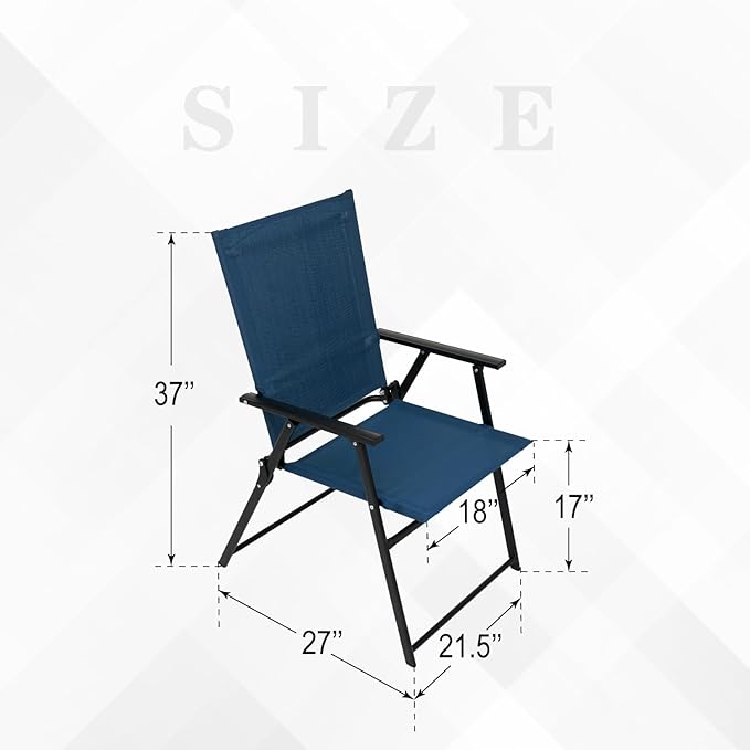 4 Pcs Patio Dining Chairs with Armrests Folding Outdoor Chairs Used for Camping Garden Backyard Pool Porch - Lightweight Blue Sling High Back