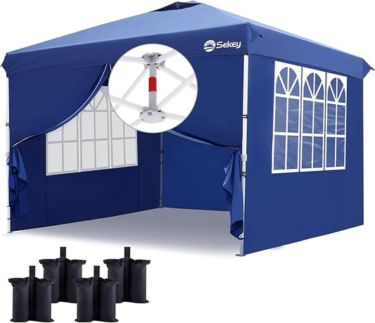 Sekey 10x10 Pop Up Canopy with 4 Sidewalls, One Push Setup Instant Outdoor Gazebo, Instant Easy Up Canopy with UPF50+ Top, 4 Weight Bags for Events, Beach, Patio, Camping