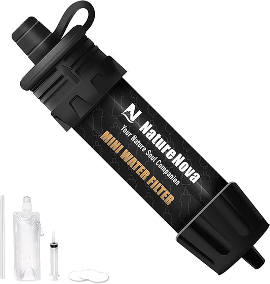 Mini Water Filter NatureNova Portable Emergency Water Filtration System Hiking Camping Straw Survival Gear Emergency Preparedness