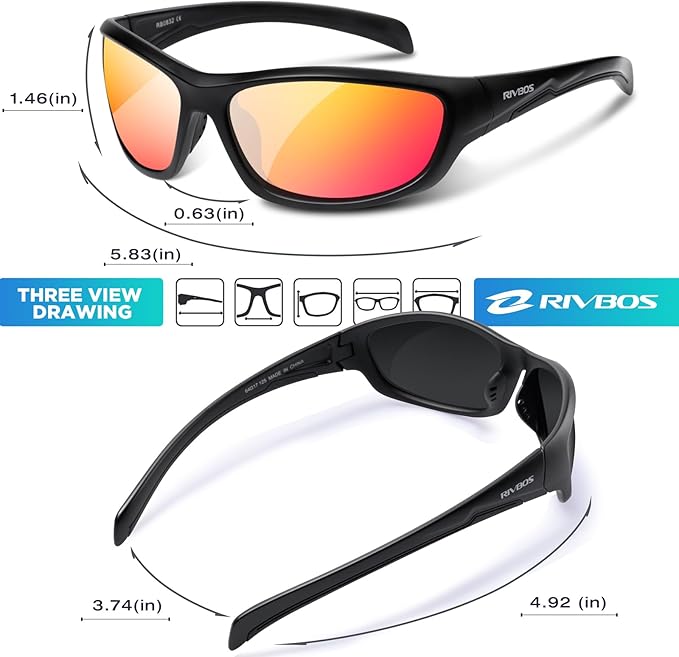 RIVBOS Polarized Sunglasses UV400 Protection for Men's and Women's Fishing, Cycling, and Outdoor Activities RB832