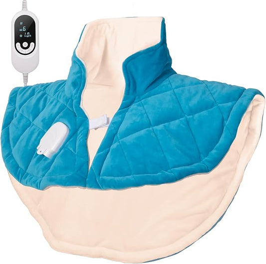 Electric Heating Pad for Neck and Shoulders, Shoulder Heating Pads, Weighted Neck Heating Pad for Pain Relief, 6 Heat Settings Far Infrared Heated Pad with Auto Off (Blue M)