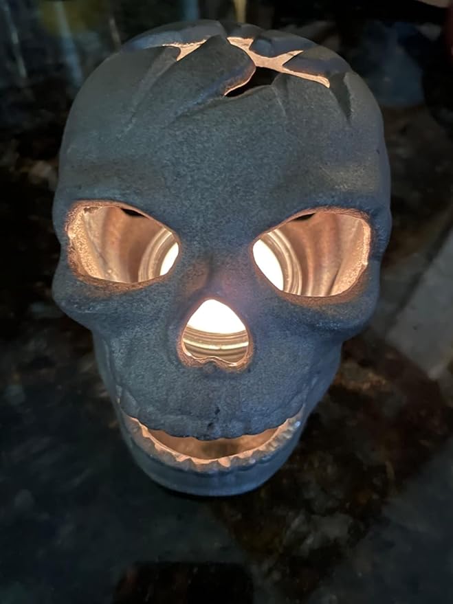 Fire Pit Skull – Metal Human Skull Fire Log for Fireplaces, Fire Pits & Campfires, Creepy Halloween Decor, Reusable Indoor & Outdoor Accessory