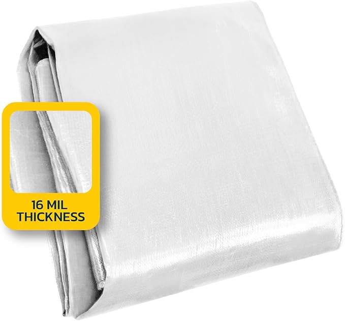 Seal Skin Covers Heavy Duty Waterproof Tarp 10x12 FT, 16 Mil 8 OZ 160 GSM Thick White Poly Tarp with Rustproof Grommets, Tear-Proof Cover with Reinforced Edges for Camping, Pool, Canopy Use