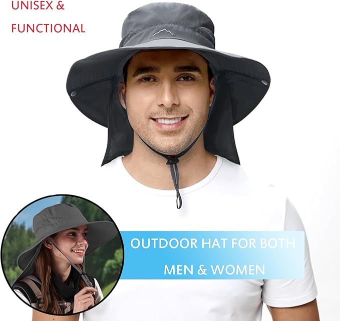 ZOORON Sun Hat for Men Women Fishing Hat with Neck Flap Wide Brim Bucket Hat UV Protection for Beach Camping Hiking
