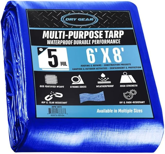Tarps Multi Purpose Waterproof 6x8 - Multi Purpose 5 MIL Tarp - High Durability 6x8 Tarp - Construction, Rain Shelter, Outdoor Cover and Camping Use