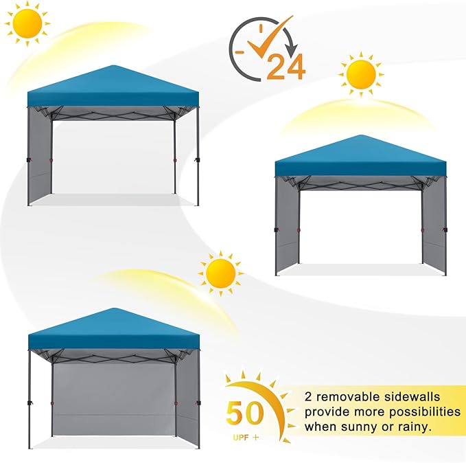 COOSHADE Pop Up Canopy Tent 10x10 with 2 Sidewalls, Outdoor Shade Instant Canopy Tents, Turquiose
