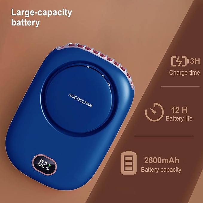 Portable Neck Fan, Mini Small Personal Handheld Fan USB Rechargeable 3 Speed for Girls Boys Woman Eyelash Travel Home Office Outdoor (navy blue)