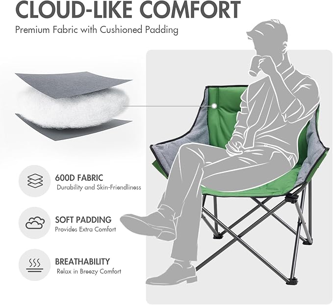 PORTAL 32In Extra Wide Camping Chair for Adults, Oversized Folding Chair with Cup Holder & Carry Bag, Heavy-Duty Outdoor Chair Supports 350 lbs, Portable for Camping, Lawn, Patio