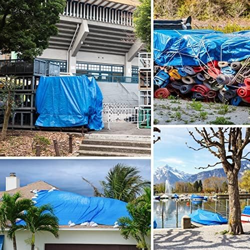 Tarps Heavy Duty Waterproof 8x10, Blue Tarp, Waterproof Plastic Poly 16 Mil Thick Tarpaulin with Metal Grommets Every 19.5 Inches - Emergency Rain Shelter, Outdoor Cover, and Camping Use