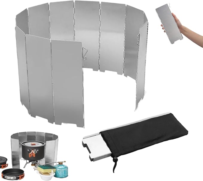 Camp Stove Windscreen Set, 12 Plates Folding Camping Stove Windscreen with Air Vents, 38.6x9.5 in Windshield Aluminum Alloy Outdoor Portable Camping Wind Blocker