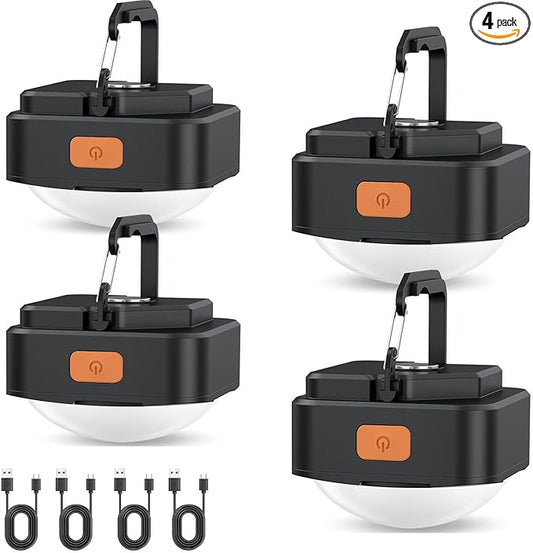 Rechargeable Camping Lights FLY2SKY 4 Pcs Tent Lights Mini Flashlight Portable LED Camping Lantern Survival Gear Camping Accessories for Hiking Backpacking Fishing Hurricane Emergency Outage
