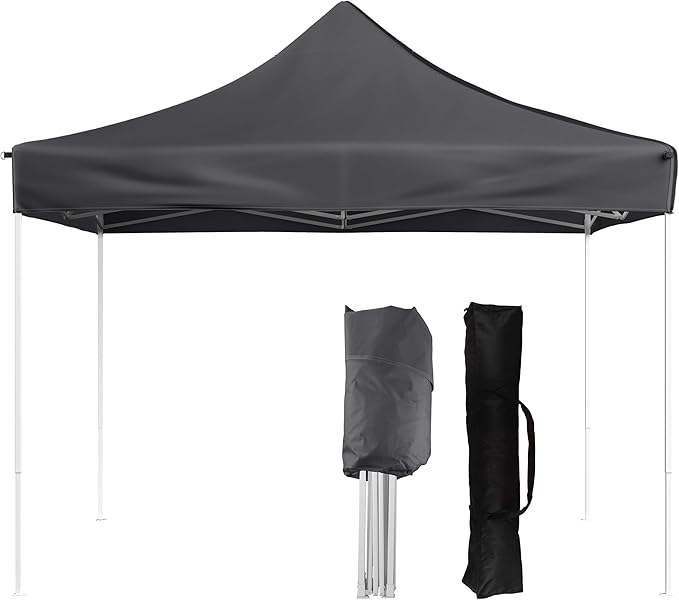 Pop Up Canopy - 10x10 ft Canopy Tent - UPF30 Beach Tent Sun Shelter - Adjustable Height EZ Up Canopy with Bag - Tents for Parties by Stalwart (Gray)