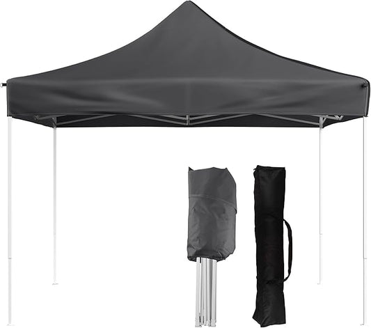 Pop Up Canopy - 10x10 ft Canopy Tent - UPF30 Beach Tent Sun Shelter - Adjustable Height EZ Up Canopy with Bag - Tents for Parties by Stalwart (Gray)