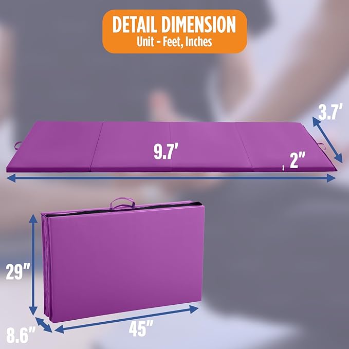 Gymnastics Mats Foldable Tumbling Mats Portable Gymnastics Exercise Mat 2'x6'/2.5'x6.4'/4'x6'/4'x8'/4'x10'/ Gymnastics Tumbling Mats Pad Home Exercise Panel Mat With Carrying Handles