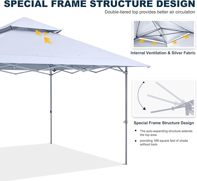 MASTERCANOPY 13x13 Pop-Up Canopy Tent Instant Shelter Outdoor Canopy with Wheeled Bag (White)