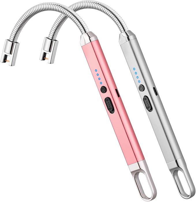 2 Pack Electric Candle Lighter, Birthday Christmas Stocking Stuffers Gifts for Women Mom Men Wife Sister, USB Arc Rechargeable Windproof Long Lighter for Candle BBQ Housewarming Gift Idals