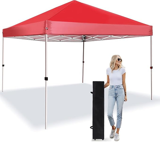 Pop Up Canopy 8X8 FT,Portable Sun Instant Shelter w/Backpack Bag,Waterproof,Adjustable Straight Leg Heights Canopies,Outdoor Tents for Parties,Camping,Commercial Event,Red