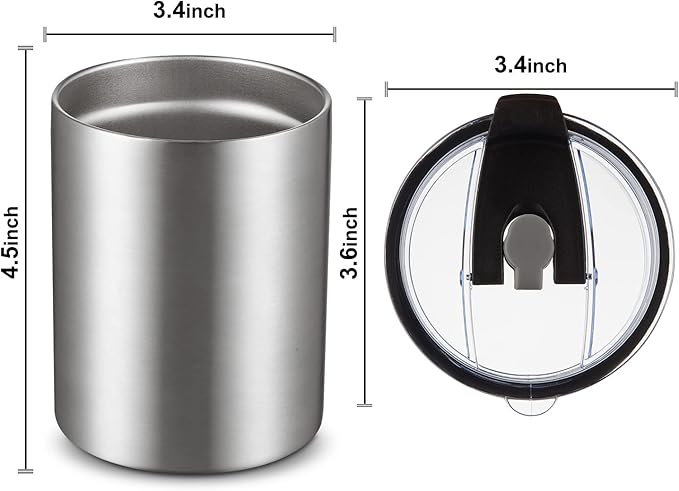 MEWAY 12 oz Lowball, Tumbler Stainless Steel Double Wall Vacuum Insulated Mug with Straw and Lid, Cleaning Brush ，Durable Powder Coated Insulated Coffee Cup for Cold & Hot Drinks (Silver, 12 pack)