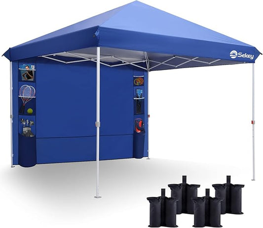 Sekey 10x10 Pop Up Canopy with Pockets Sidewall, One Push Setup Instant Outdoor Gazebo, Instant Easy Up Canopy with UPF50+ Top, 4 Weight Bags for Events, Beach, Patio, Camping