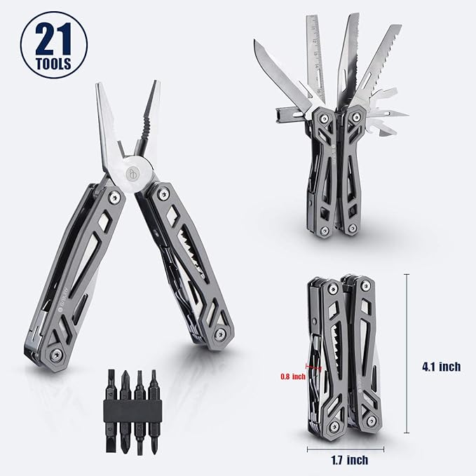 BIBURY Multitool Pliers, 21-in-1 Titanium Multi-Purpose Pocket Knife Pliers with Screwdriver Sleeve, 420 Durable Stainless Steel Multi-Plier Multi Tool for Survival, Camping, Hunting, Fishing, Hiking
