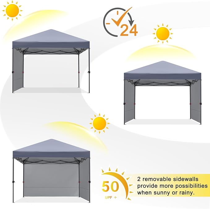 COOSHADE Pop Up Canopy Tent 8x8 with 2 Sidewalls, Outdoor Shade Instant Canopy Tents(Grey)