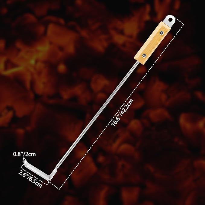 Onlyfire 17'' BBQ Ash Tool Poker, Stainless Steel Charcoal Rake for Kamado and Ceramic Grill Likes Big Green Egg, Kamado Joe, Pit Boss, Louisiana, Grill Dome, Vision Grills, Char-Griller or Pizza Oven