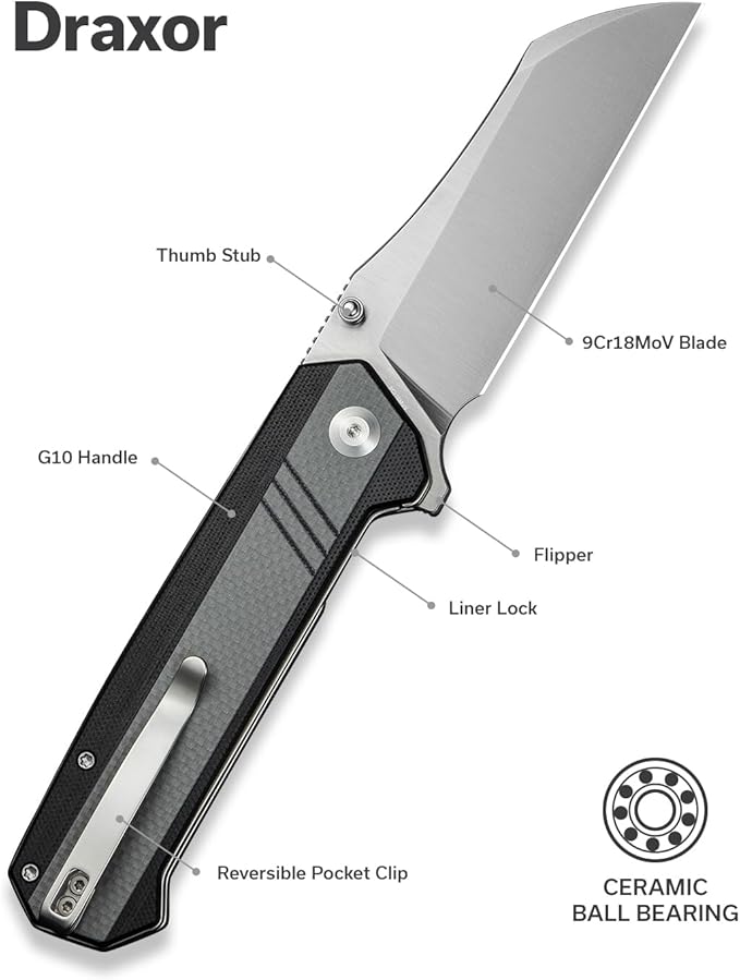 SENCUT Draxor Folding Pocket Knife for EDC, Camping Knife with 3.7'' 9Cr18MoV Blade & G10 Handle, Gift for Men Women (Gray)