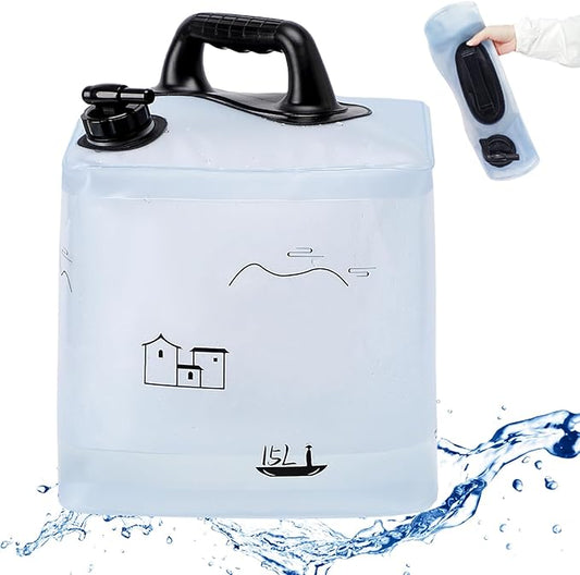 3.43/3.96 Gallon Collapsible Water Container, BPA Free Camping Water Storage Containers, Water Storage Jug with Spigot, Leakproof for Camping, Survival (1pc 3.96 Gallon Square Transparent)
