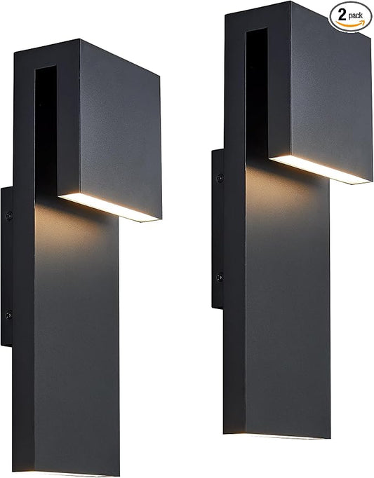 Modern Porch Lights with 2 Pack,Outdoor Indoor Integrated LED Wall Lights,2-Light Total 17W,3000K, Textured Black Finish,Outside Lights Waterproof for House Front Door Patio Garage