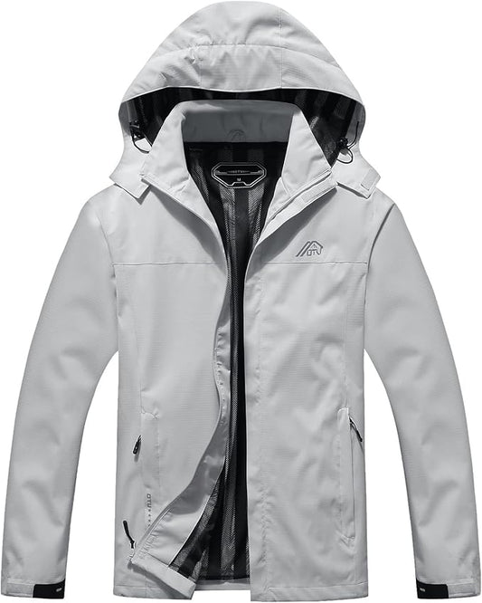OTU Men's Lightweight Waterproof Hooded Rain Jacket Outdoor Raincoat Shell Jacket for Hiking Travel