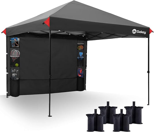 Sekey 10x10 Pop Up Canopy with Pockets Sidewall, One Push Setup Instant Outdoor Gazebo, Instant Easy Up Canopy with UPF50+ Top, 4 Weight Bags for Events, Beach, Patio, Camping