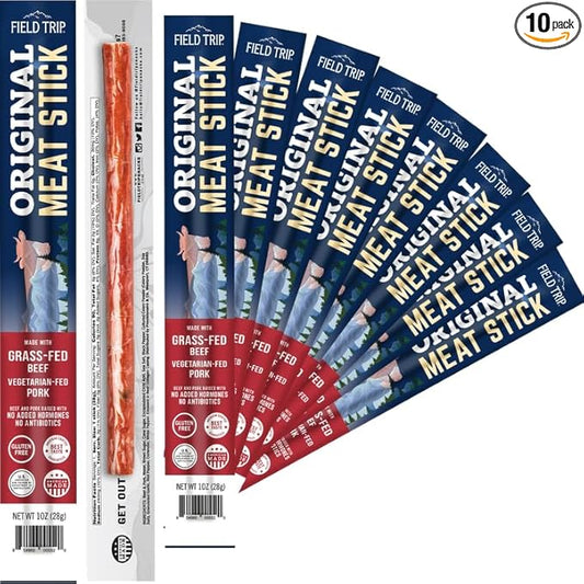 Field Trip Grass Fed Original Jerky Snack Sticks, Keto, Paleo, Gluten Free, Allergy Friendly Snack, High Protein, 90 Calorie Snack, 1oz, 10 Pack