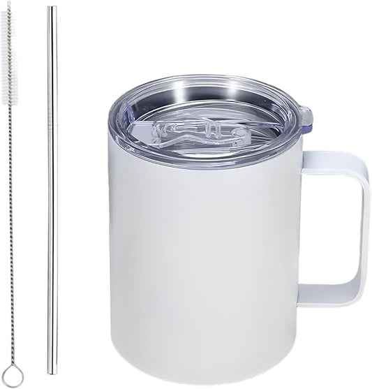 12OZ Sublimation Insulated Stainless Steel Coffee Mug with Lid Bulk 1 Pack,Double Wall Vacuum Travel Coffe Cup with Handle,Reusable Metal Thermos Tumbler,Camping Mugs Keep Hot
