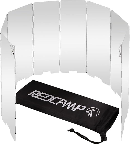 REDCAMP Folding Outdoor Stove Windscreen, 8 Plates Aluminum Camping Stove Windshield with Carrying bag, Lightweight Butane Burner Windshield