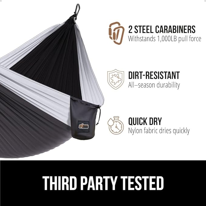 GORILLA GRIP Durable Portable Camping Hammock, Holds 400lbs with Heavy Duty Tree Straps, Comfortable Travel Swing, Camp Hammocks, Easy to Use and Install, Outdoor Essentials, Red, 9x4.5 FT