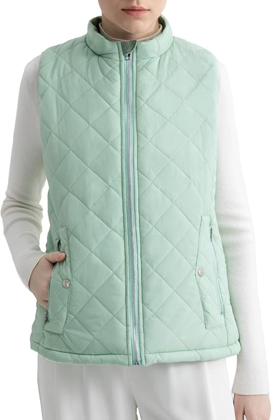 Women's Vest, Quilted Puffer Water-Resistant Zip With Pockets