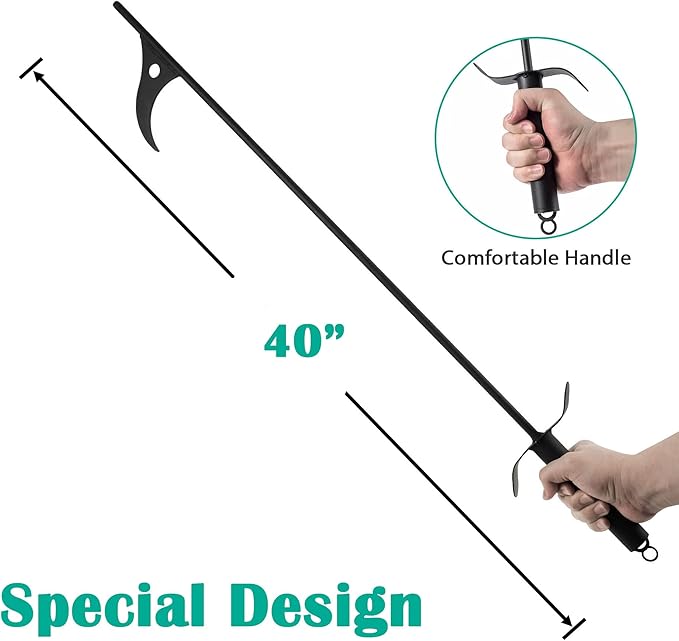 40-Inch Fire Pit Campfire Poker Stick for Fireplace, Camping, Wood Stove, Outdoor and Indoor Use, Black Solid Steel
