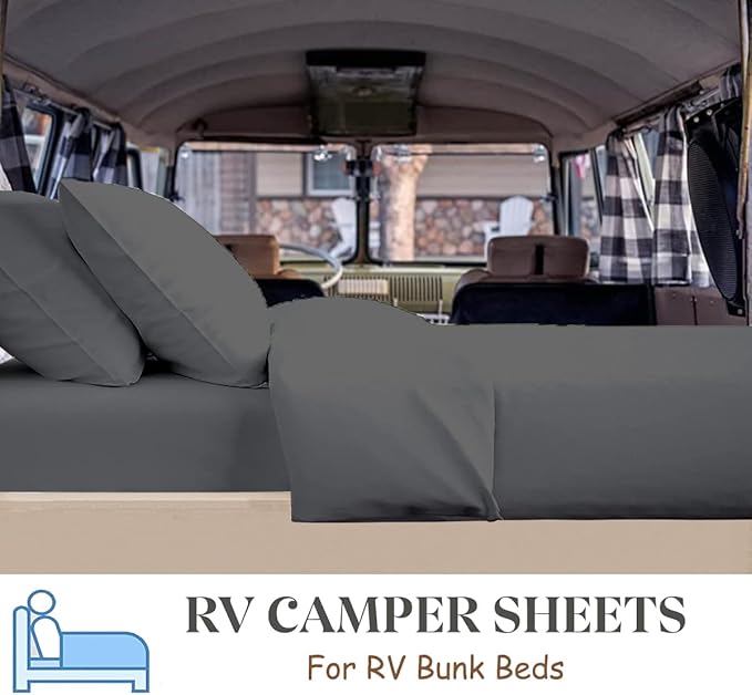 RV Short King Sheet Set 72 x 75 - 100% Egyptian Cotton, 600 Thread Count - 4 Piece Sateen Weave Camper Bedding - Deep Pocket RV Sheets Fits Up to 16" Mattress - Soft & Breathable - Dark Grey