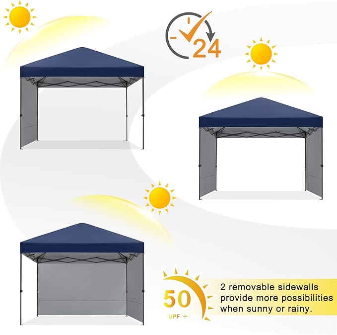 COOSHADE Pop Up Canopy Tent 10x10 with 2 Sidewalls, Outdoor Shade Instant Canopy Tents(Navy Blue)