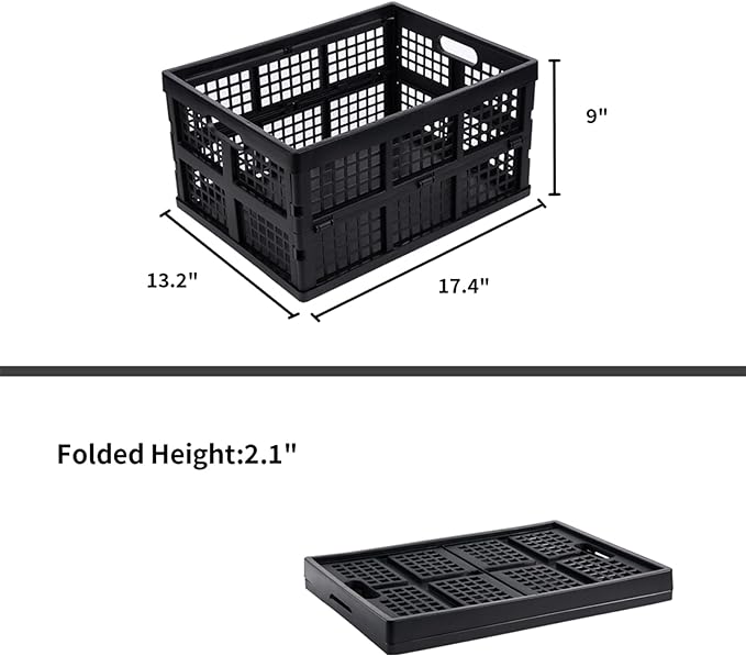 3-Pack Plastic Collapsible Storage Crates-30L,Foldable Plastic Crates for Storage (Black)