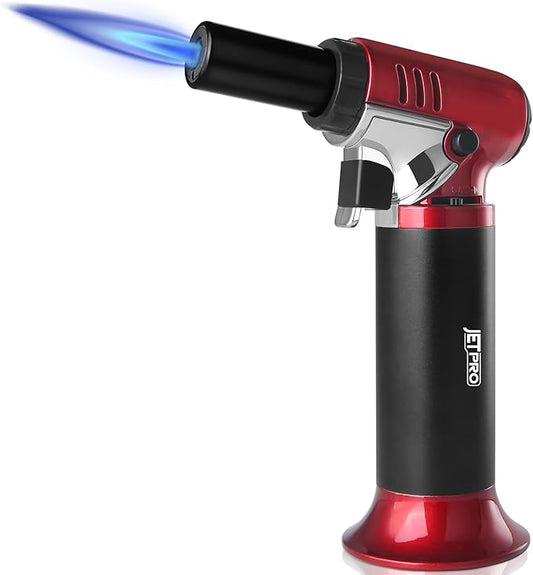 Butane Torch Lighter Refillable with Adjustable Flame Kitchen Torch for Creme Brulee Baking BBQ Cooking Soldering One Hand Operation with Fuel Window Safety Lock (Butane Gas Not Included)