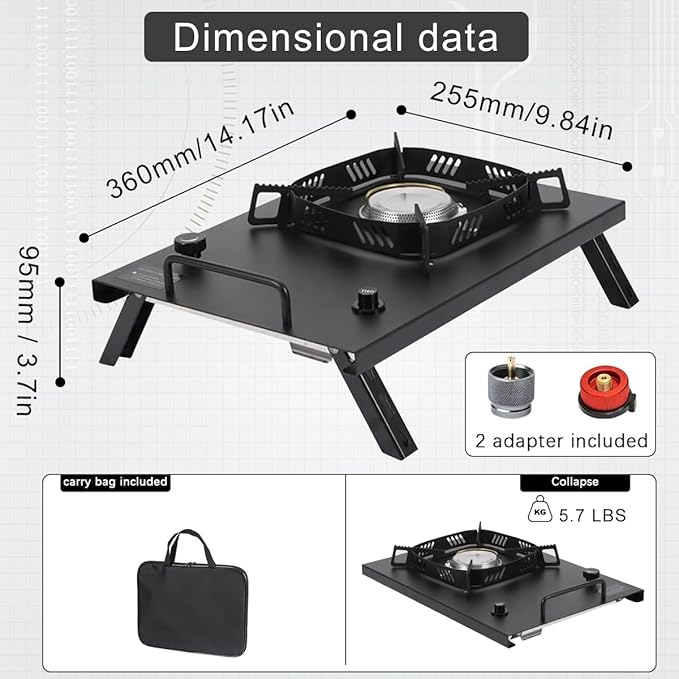 2025 Version Black IGT Camping Stove, Desktop & Embed Folding Gas Stove, Portable Gas Stove with Carrying Handle