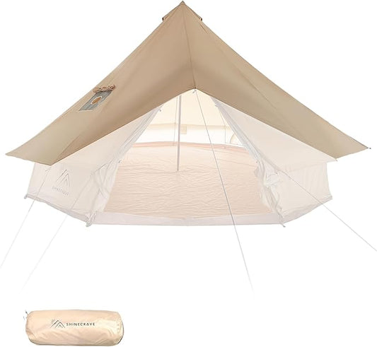 Bell Tent Rain Cover Protector with Stove Jack and Roof Vents for Camping,Waterproof,PU5000,Glamping Bell Tent Rain Fly with Stove Jack,4 Season,(Beige, for 13ft(4m) Size)