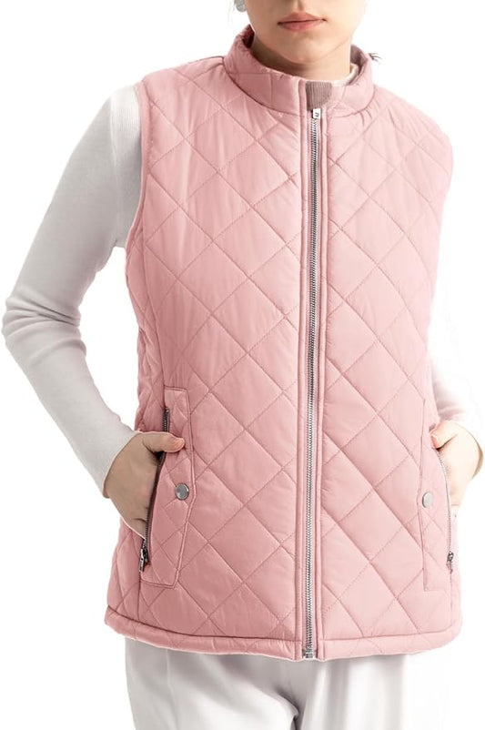 Women's Vest, Quilted Puffer Water-Resistant Zip With Pockets