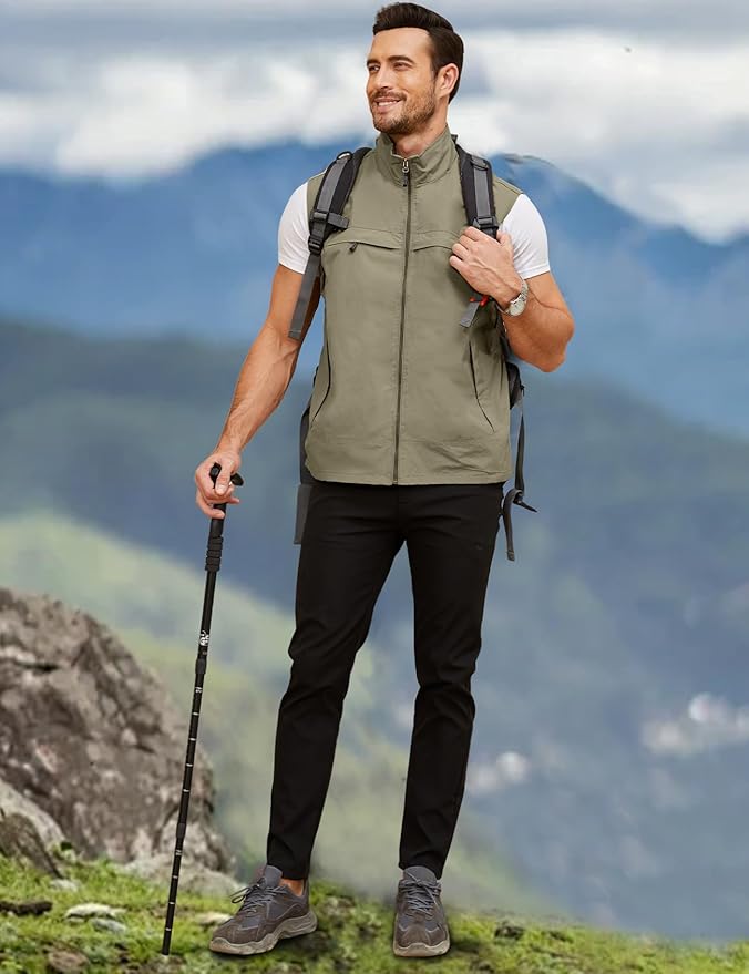 Gihuo Mens Casual Lightweight Travel Vest Summer Utility Safari Vest Sleeveless Jackets for Travel Hiking Fishing